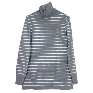 French Connection Sweater Tunic Womens Size Large Gray Striped Turtleneck Grey